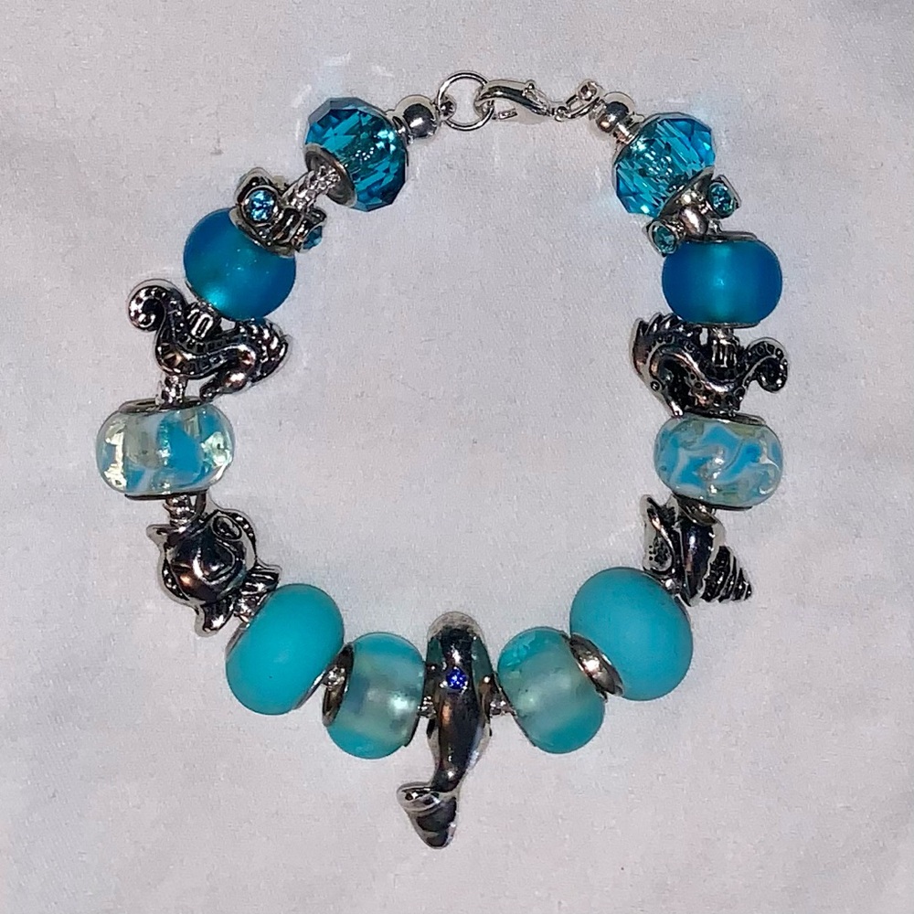 Handmade Bracelet, Sea Life Ocean Theme Made of Glass Beads,Charms,Crystal Beads